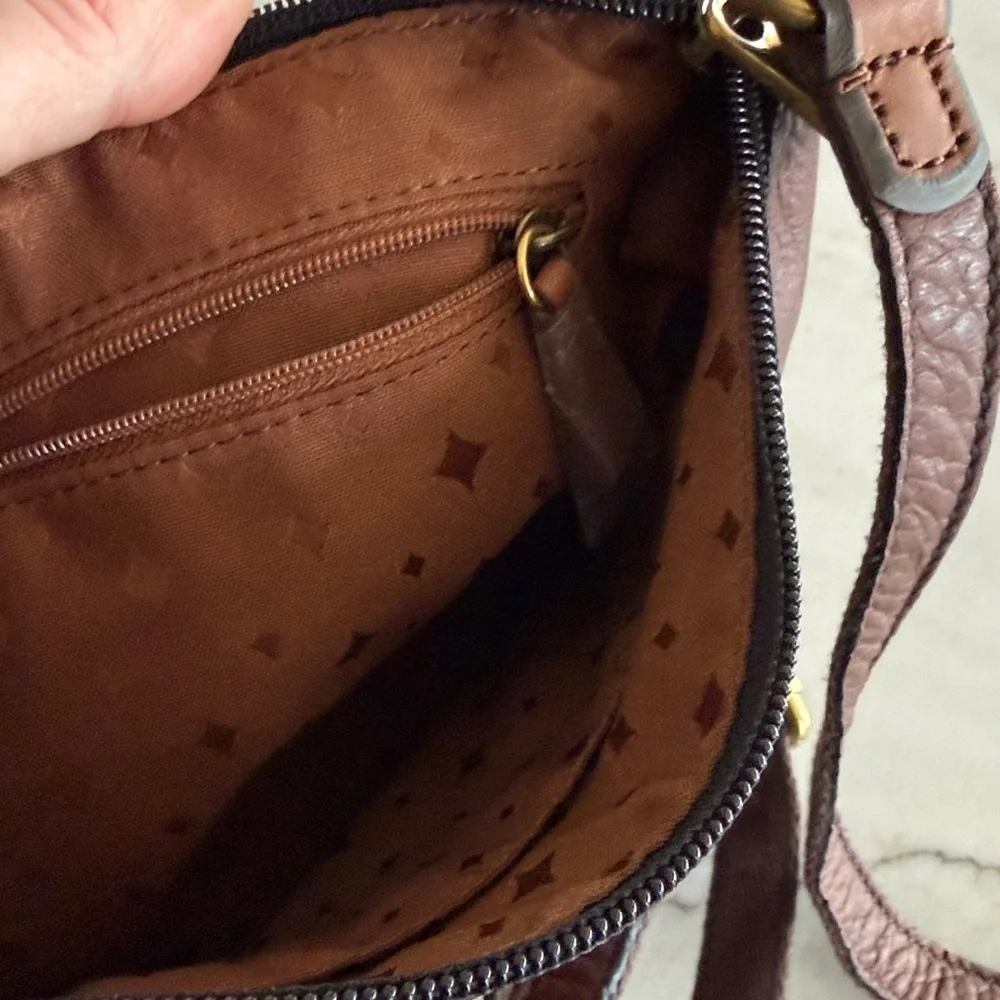 Fossil Dark Brown Leather Crossbody with Gold Hardware